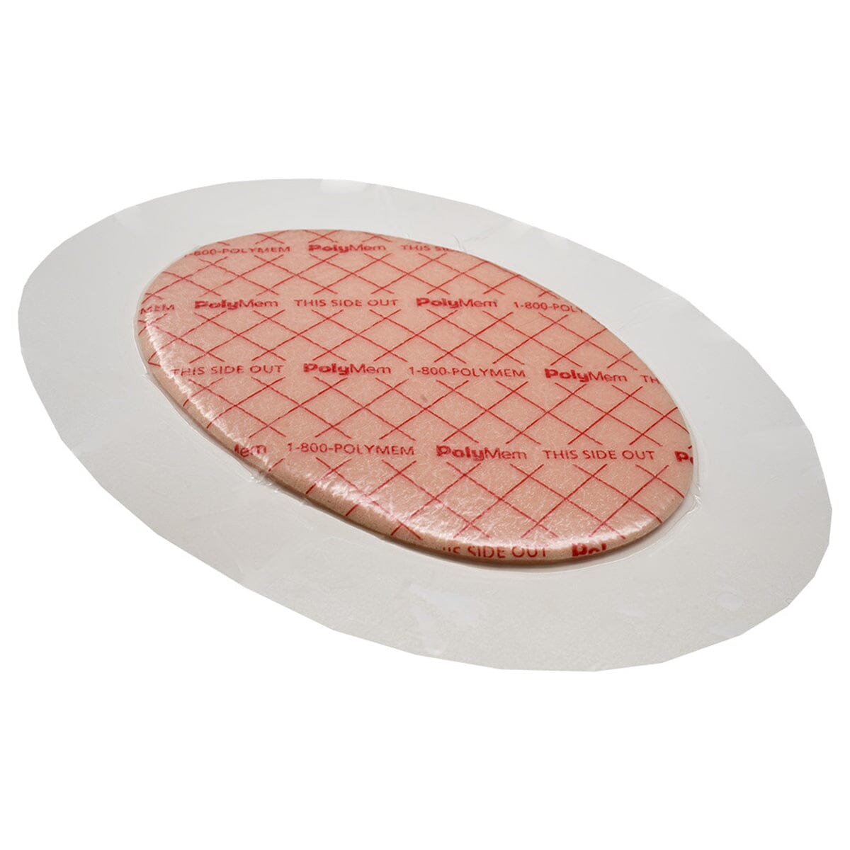 Image of Ferris PolyMem® Silicone Border Dressing, Size 5, 5" x 3.5" Oval Adhesive, 3'' x 2'' Pad