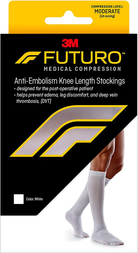 Image of FUTURO Anti-Embolism Knee Length Stockings, Closed Toe, White