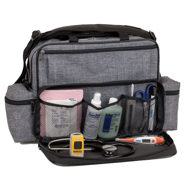 Hopkins Medical Products Mini Home Health Shoulder Bag, 600D Waterproof Material, Fold-Down Compartment For Optimal Organization, Adjustable Straps, Black