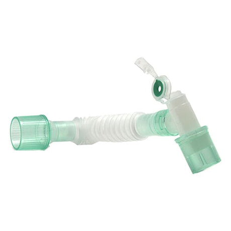 Image of Intersurgical Superset™ Catheter Mount, 70mm to 150mm, 22mm ID Male Luer, 22m OD/15mm ID Female Luer, with Double Swivel Elbow and Bronchoscopy Port