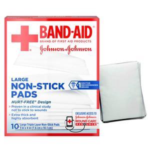 Image of J & J Band-Aid First Aid Non-Stick Pads, Large, 3" x 4", 10 ct.