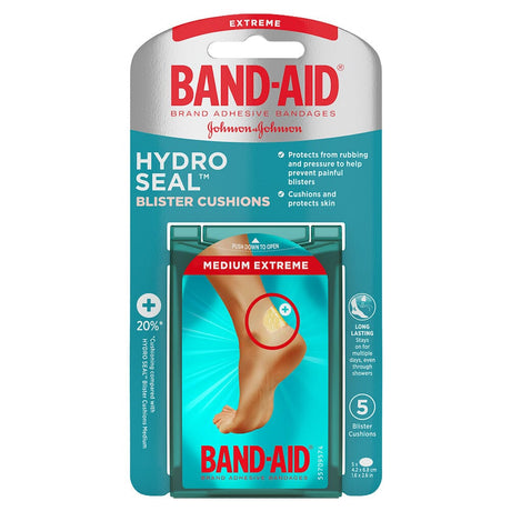 Image of Johnson & Johnson Band-Aid® Hydro Seal™ Blister Cushion Bandage, Medium Extreme, 1.6" x 2.6" 5 Count