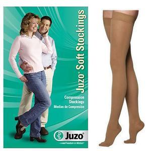 Image of Juzo Soft Thigh-High with Silicone Border, 30-40, Full Foot, Short, Beige, Size 3