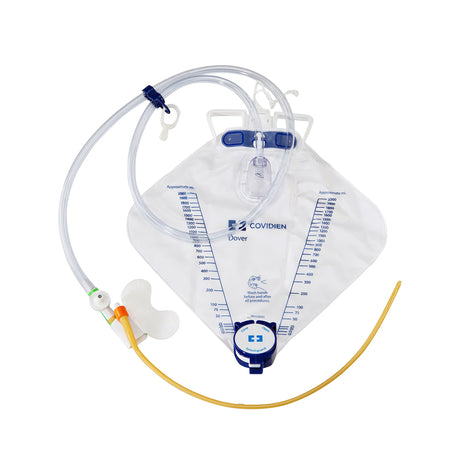 Image of Kendall Dover™ Foley Tray with Hydrogel-Coated Latex Foley Catheter, 16Fr, 5cc Balloon Capacity, with Preconnect 2000mL Drain Bag