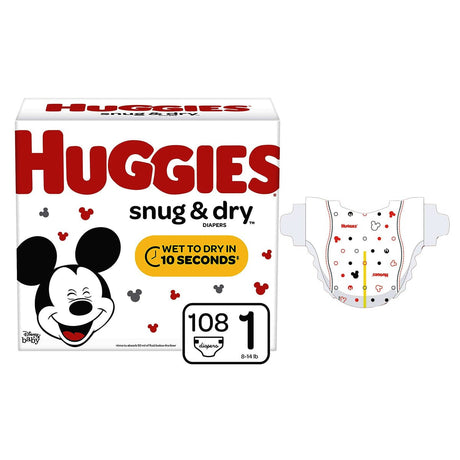 Image of Kimberly Clark HUGGIES® Snug and Dry™ Baby Diaper, Size 1, Big Pack, 108 Count - Discontinued by Manufacturer