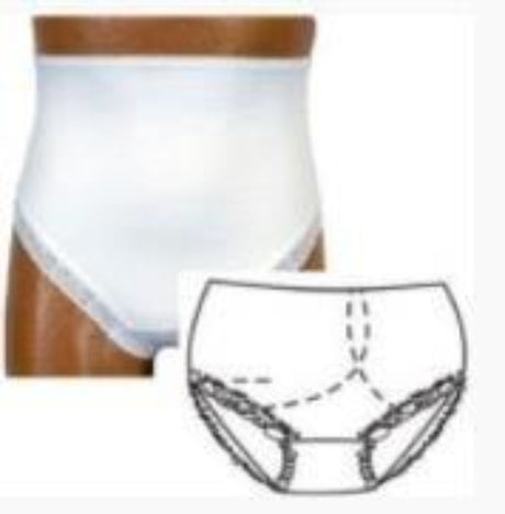 Image of Ladies Split Crotch Ostomy Support Panty White, 2X-Large, Size 14, Left