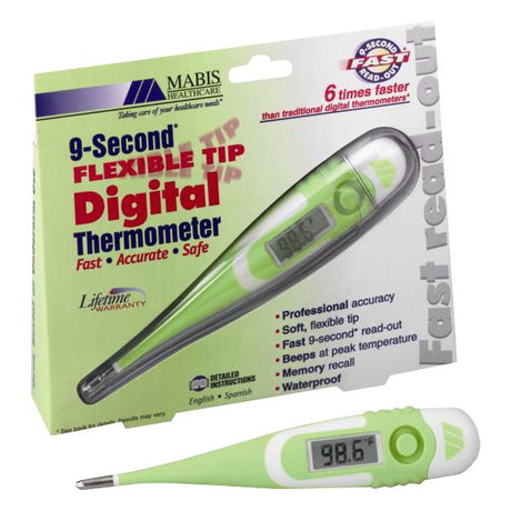 Image of Mabis Digital 9-Second Digital Flexible Tip Thermometer, Waterproof