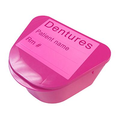 Image of Medegen Denture Cup, with Hinged Lid, 4" x 3" Depth 2" Pink