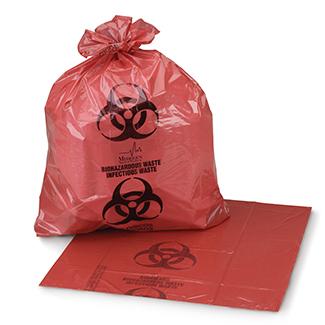 Image of Medegen Medical Biohazardous Waste Bag, Thk 1.20mil, 33GL Capacity, 33" x 39" Red/Black