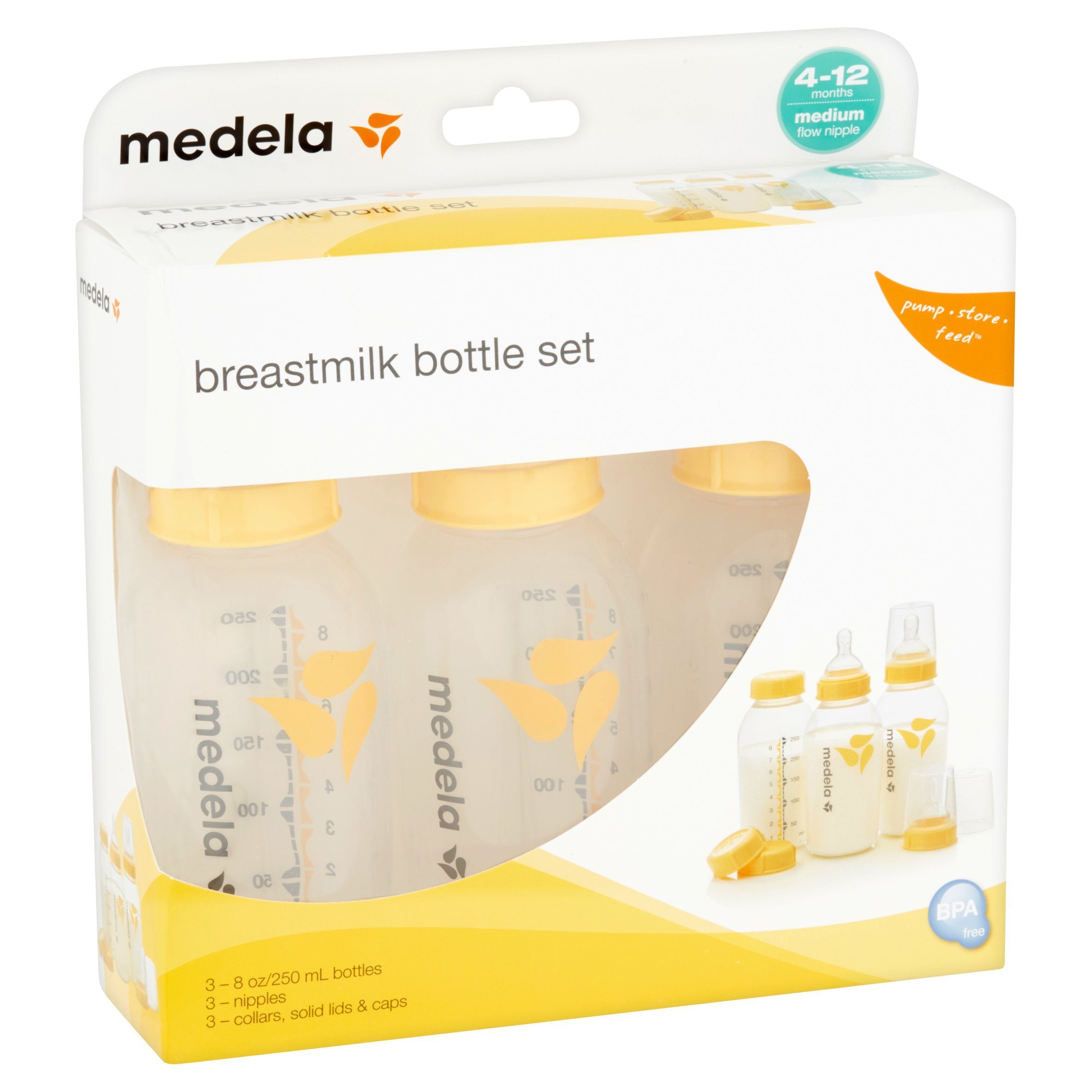 Medela Medium-Flow Wide Base Nipples for 4-12 Months (2 Packs of 3)