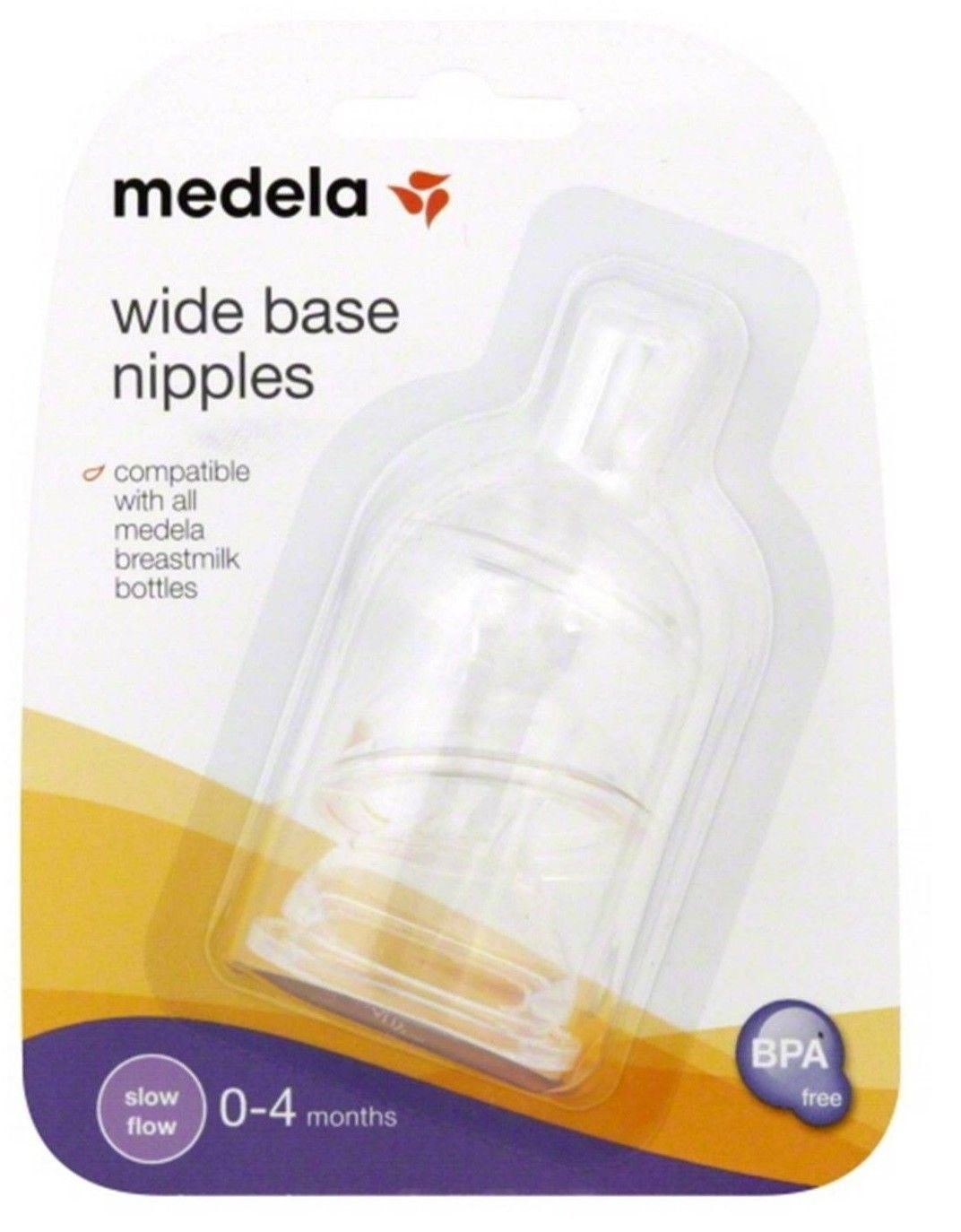 Medela Nipples, Wide Base, Slow Flow, 0-4 Months - 3 nipples