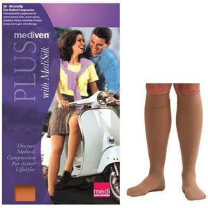 Image of Mediven Plus Calf with Beaded Silicone Top Band, 30-40 mmHg, Closed Toe, Beige, Size 4