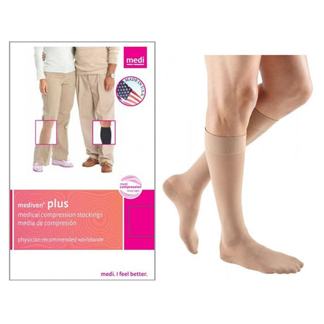 Image of Mediven Plus Calf with Silicone Band, 20-30, Closed, Beige, Size 5
