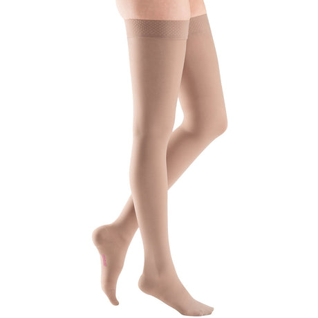 Image of Mediven Plus Thigh-High with Silicone Top Band, 30-40, Closed, Beige, Size 6
