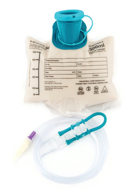 Image of Moog EnteraLite® Infinity™ Administration Set, with Pre-Attached ENFit Transitional Connector, 500mL Bag