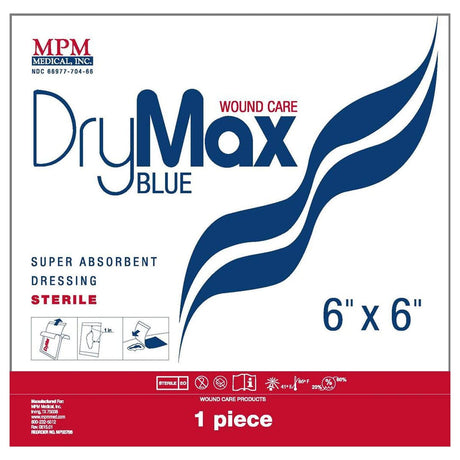Image of MPM Medical DryMax Blue Super Absorbent Wound Dressing, with Waterproof Layer, 6" x 6"