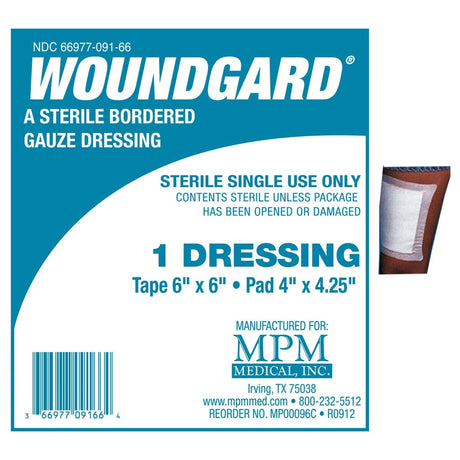 Image of MPM Medical WoundGard® Bordered Gauze Dressing, 4" x 4-1/4" Pad, 6" x 6" Sterile