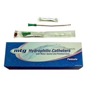 Image of MTG Hydrophilic Straight Tip Female Intermittent Catheter, 14 Fr, 6" Vinyl Catheter with Sterile Water Sachet and Handling Sleeve