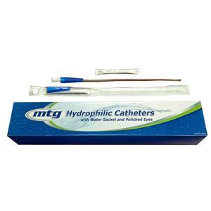 Image of MTG Hydrophilic Straight Tip Male Intermittent Catheter, 14 Fr, 16" Soft Vinyl Catheter with Sterile Water Sachet and Handling Sleeve