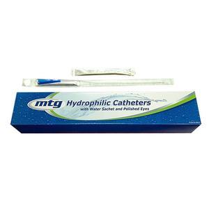 Image of MTG Hydrophilic Straight Tip Male Intermittent Catheter, 14 Fr, 16" Vinyl Catheter with Sterile Water Sachet and Handling Sleeve