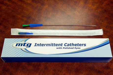 Image of MTG Straight Tip Male Intermittent Catheter, 12 Fr, 16" Vinyl Catheter with Handling Sleeve