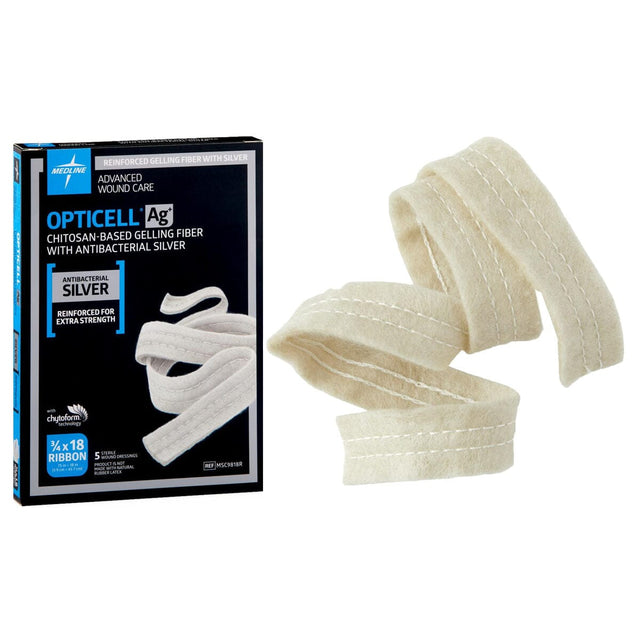 Image of Opticell® Ag+ Silver Antibacterial Gelling Fiber Wound Dressing, Reinforced, 0.75" x 18"