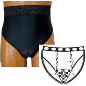 Image of OPTIONS Split-Cotton Crotch with Built-In Barrier/Support, Black, Dual Stoma, Medium 6-7, Hips 37" - 41"