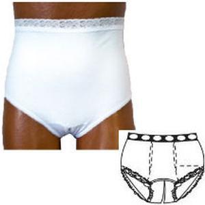 Image of OPTIONS Split-Cotton Crotch with Built-In Barrier/Support, White, Dual Stoma, Medium 6-7, Hips 37" - 41"