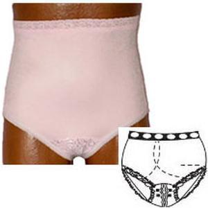 Image of OPTIONS™ Split-Lace Crotch with Built-In Barrier/Support, Soft Pink, Right-Side Stoma, Large 8-9, Hips 41" - 45"