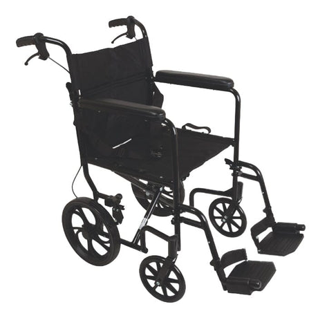 Image of PMI ProBasics™ Aluminum Transport Chair, with 12" Rear Wheels, 21.5" x 37" 300 lb Capacity, Depth 39" 19" Seat, Seat Depth 16" Black