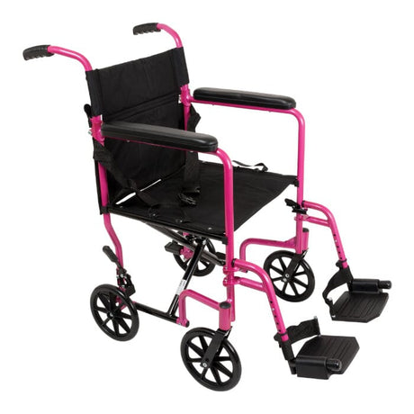 Image of PMI ProBasics™ Aluminum Transport Chair, with Footrests, 22" x 37" Depth 38.75" 300 lb Capacity, 19" Seat, Seat Depth 16" Pink