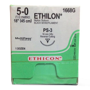 Image of Precision Point Nonabsorbable Nylon Surgical Monofilament Suture, Pliabilized, Black, 5/0, 18", PS-3 Needle