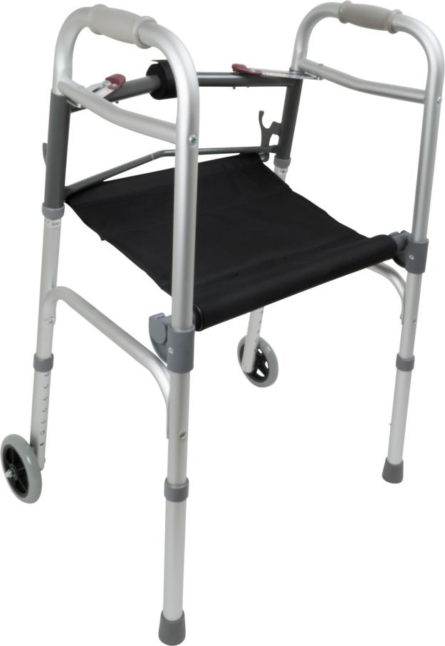 Image of ProBasics Two-Button Folding Walker with Wheels and Roll-Up Seat, 300 lb Weight Capacity