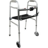 Image of ProBasics Two-Button Folding Walker with Wheels and Roll-Up Seat, 300 lb Weight Capacity