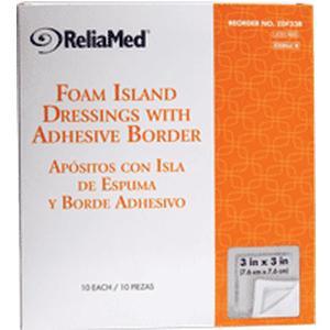 Image of ReliaMed Sterile Latex-Free Foam Island Dressing with Adhesive Border 3" x 3" with  2" x 2" Pad
