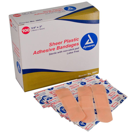 Image of Sheer Plastic Adhesive Bandages Sterile, 3/4" x 3"