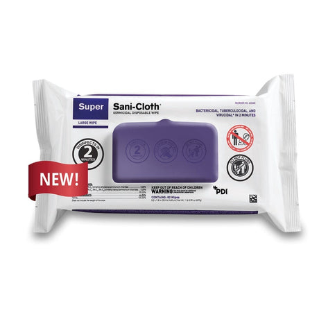 Image of Super Sani-Cloth Germicidal Disposable Wipe Softpack, 80 count, 8.2" x 9.8" Wipes