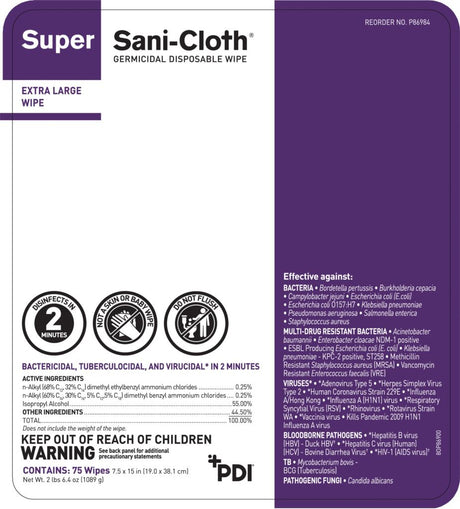 Image of Super Sani-Cloth Germicidal Wipe 75ct Tub