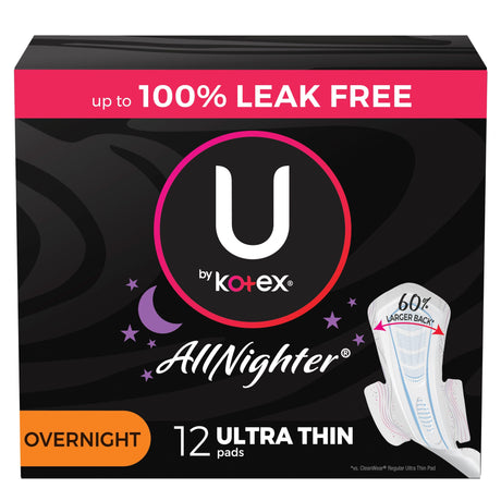 Image of U by Kotex Super Premium, Ultra Thin, Overnight with Wings Pad, 12 ct
