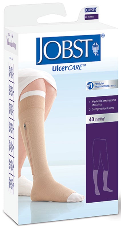 Image of Ulcercare Knee 30-40 W/Zipper+2 Liners,Right,Open Toe,Medium,Beige