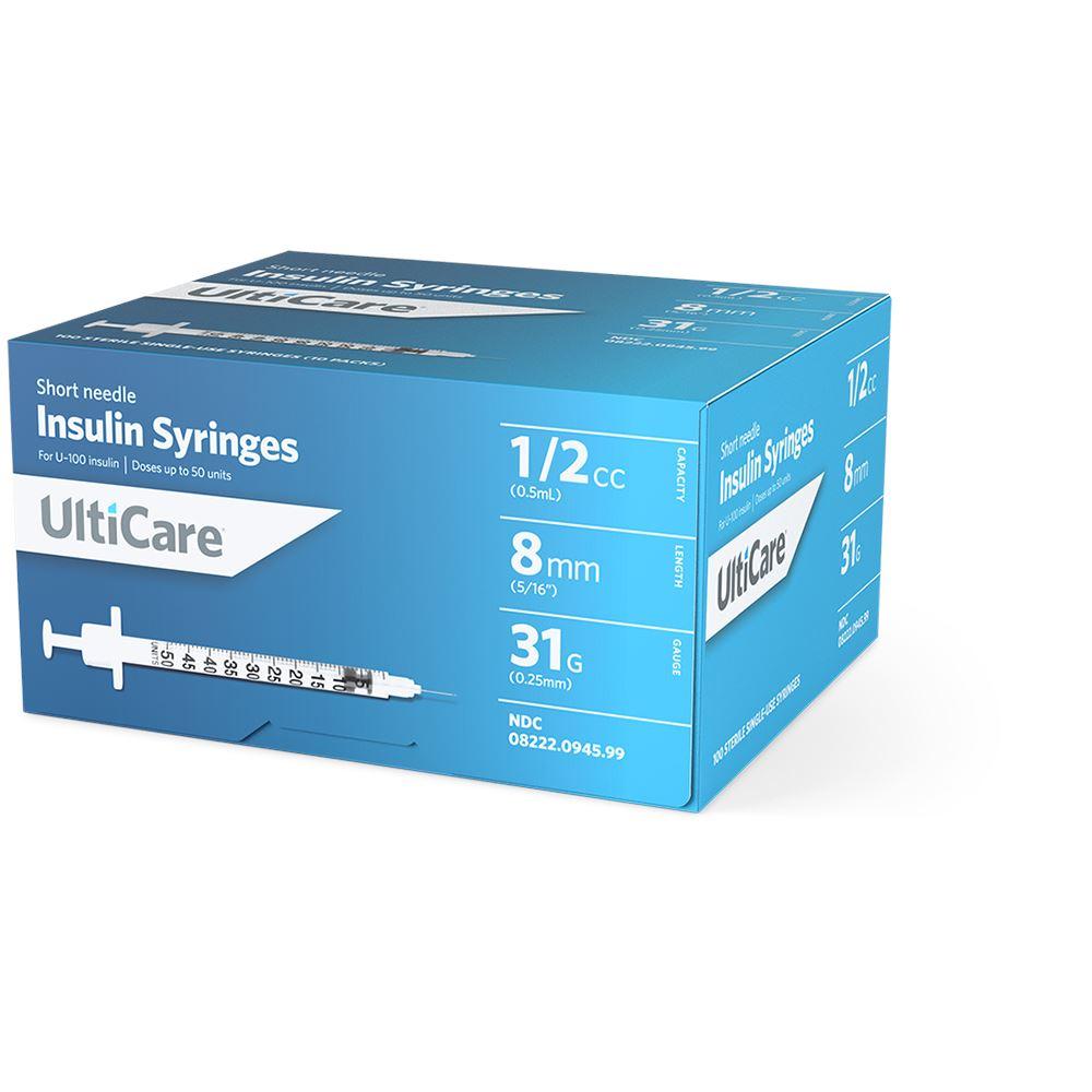 UltiCare U100 Insulin Syringes 1/2 mL/cc 8mm (5/16") x 31G Save Rite