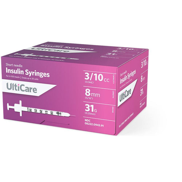 Image of UltiCare U-100 Insulin Syringes 3/10 mL/cc 8mm (5/16") x 31G