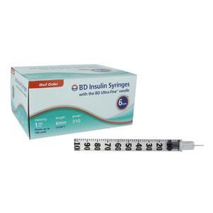 Image of Ultra-Fine Insulin Syringe with Half-Unit Scale 31G x 6 mm, 1 mL (100 count)